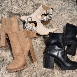 Fashion Nova Heeled Boots - Black, Tan, and Cream